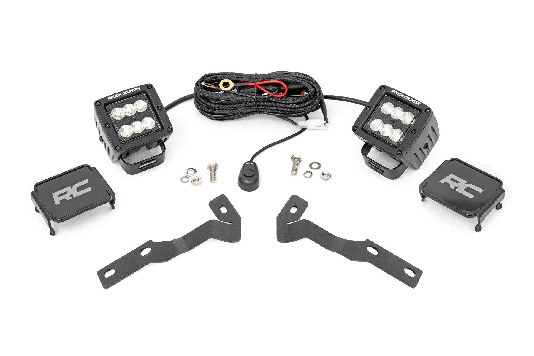 Rough Country LED Ditch Mount 2" Black Pair Flood Toyota Tacoma 16-23 71081