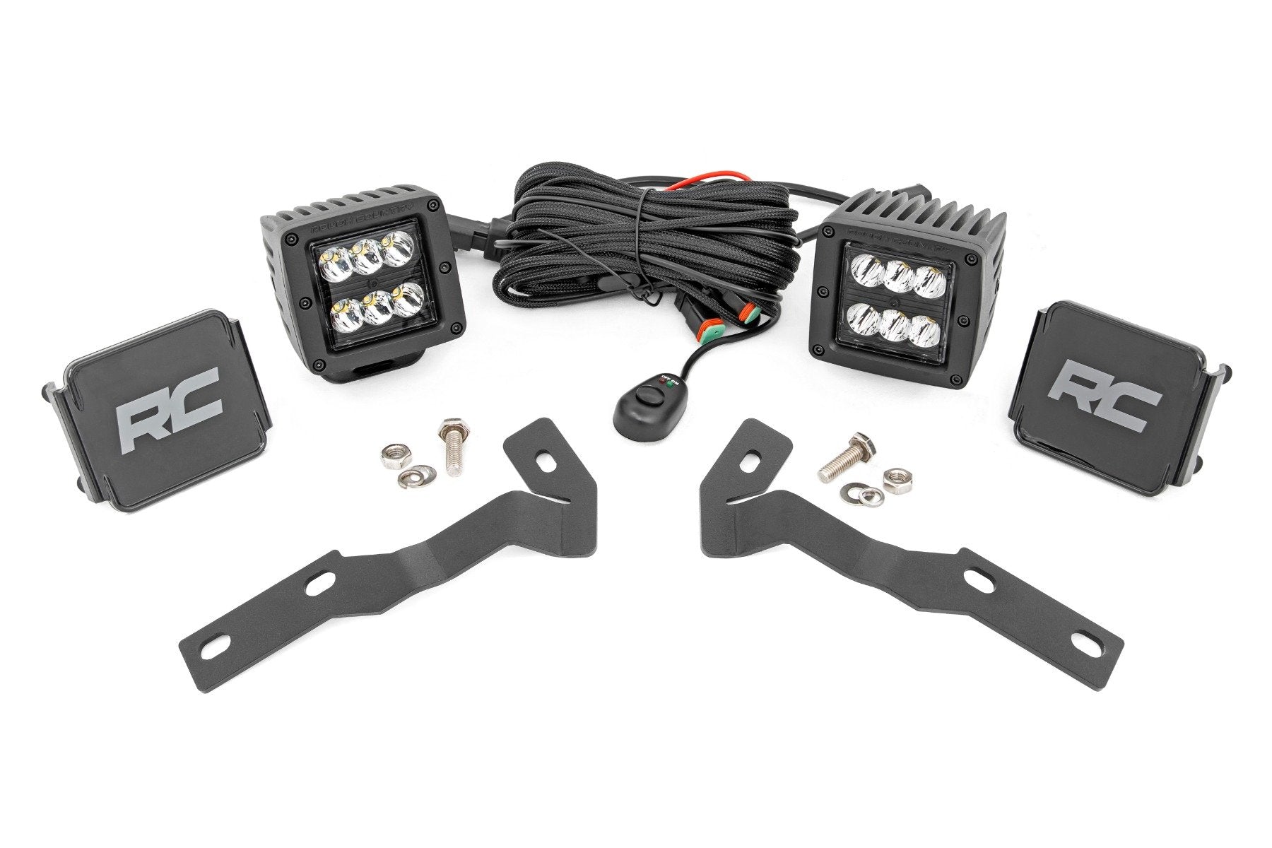 Rough Country LED Ditch Mount 2" Black Pair Spot Toyota Tacoma 16-23 71080