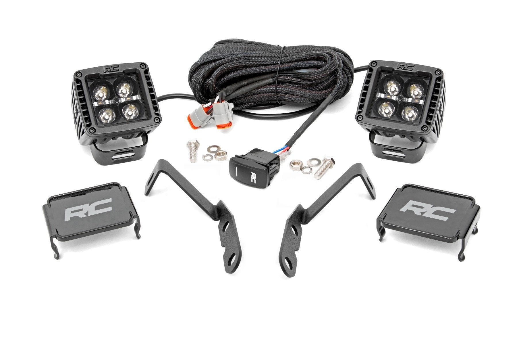 Rough Country LED Light Ditch Mount 2" Black Pair Amber DRL Chevy 1500 2007-2013 71061