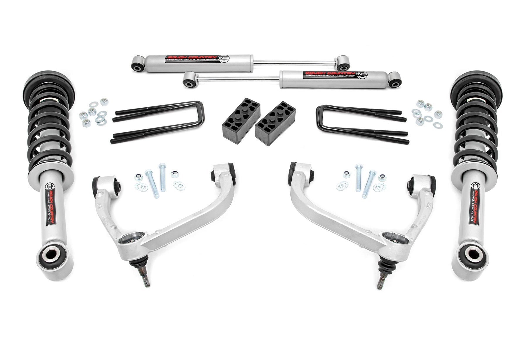 Rough Country 4d F150 3" Lift Kit w/Lifted Struts Upper Ctrl Arms 09-13 4wd 54431