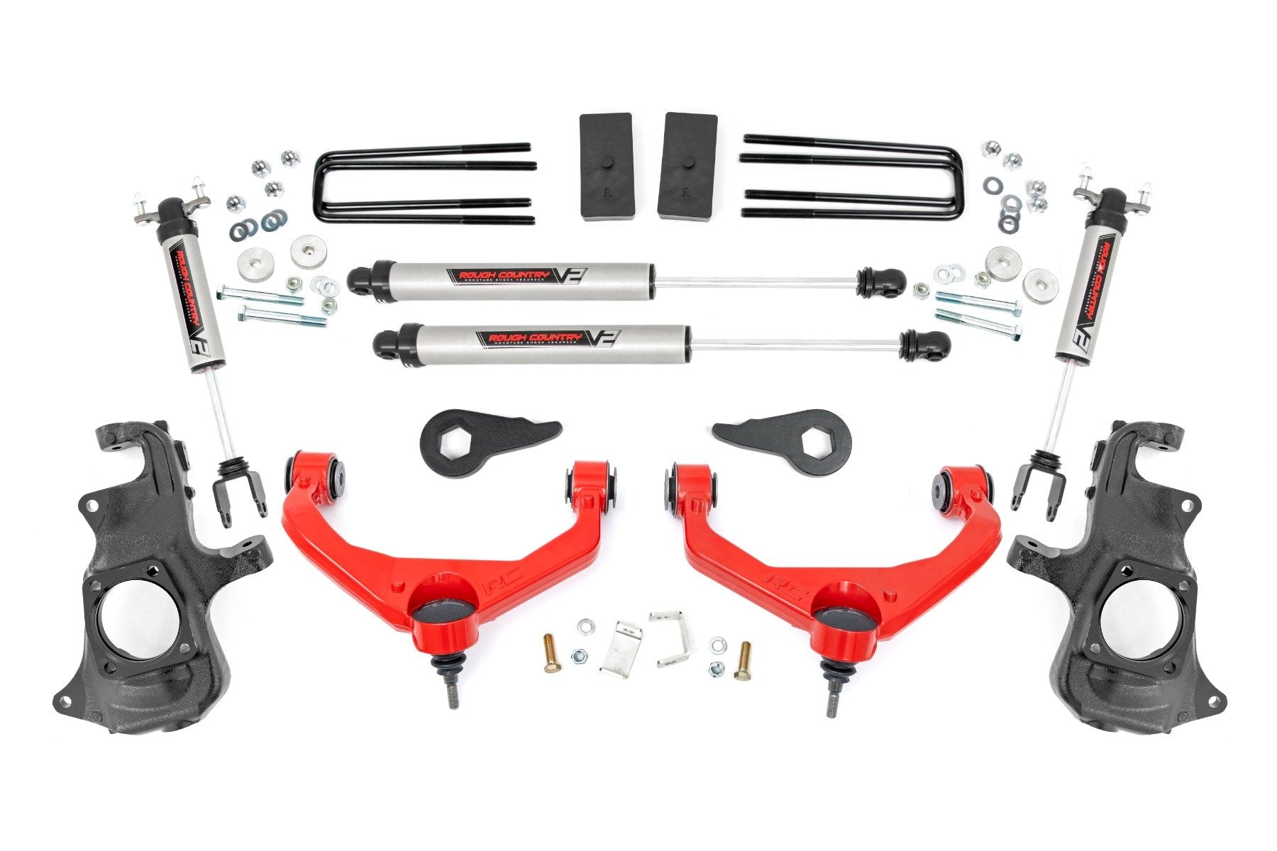 Rough Country 3.5" Knuckle Lift Kit V2 w/ Overloads Chevy/GMC 2500/3500HD 11-19 97670RED