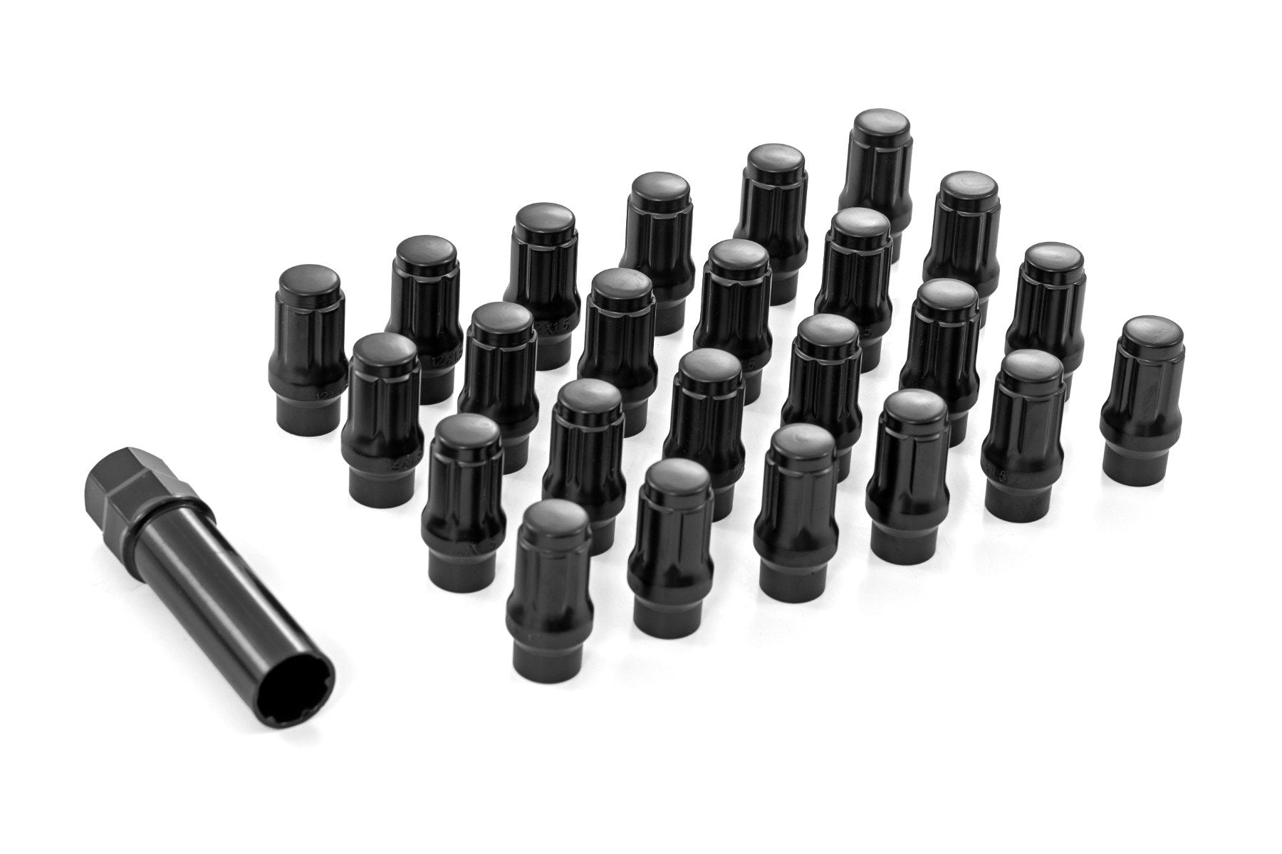 Rough Country M12 x 1.5 Lug Nut Set of 24 Black Closed End Extended Thread 121524BLET