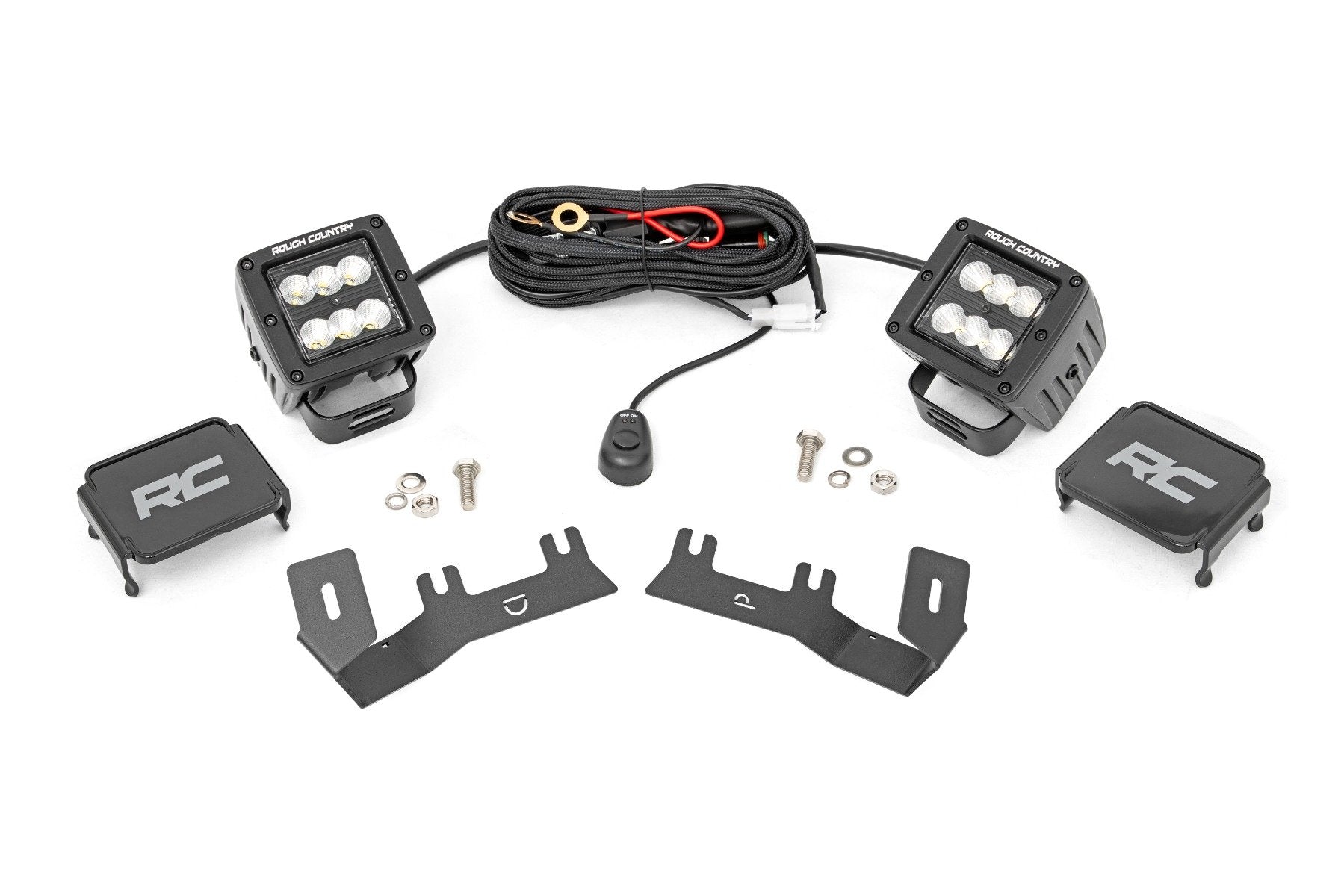 Rough Country LED Light Ditch Mount 2" Black Pair Flood Chevy/GMC 1500 14-18 71053