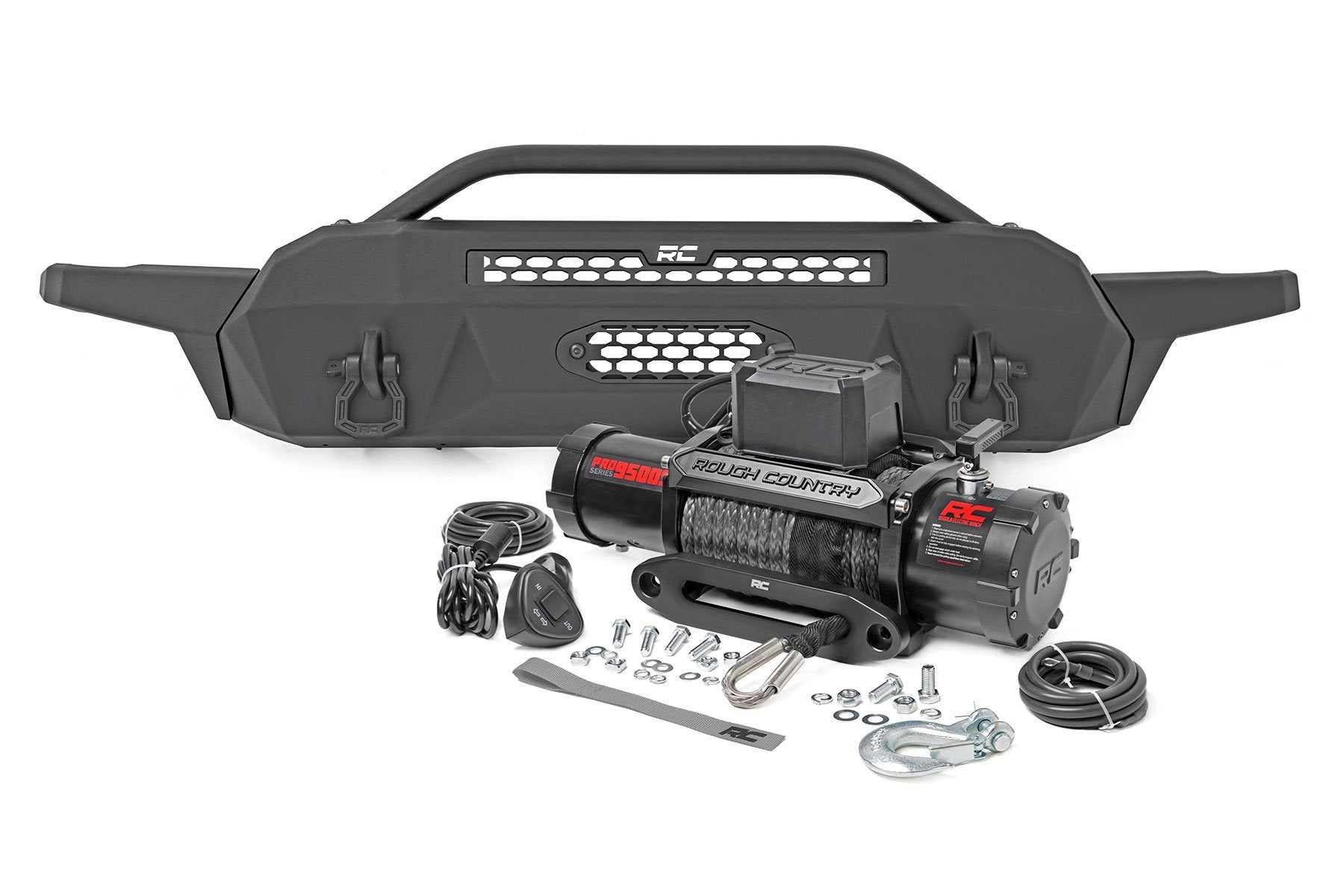 Rough Country Hybird Bumper W/ Winch Synthetic Rope Toyota Tacoma 4WD 16-23 10716