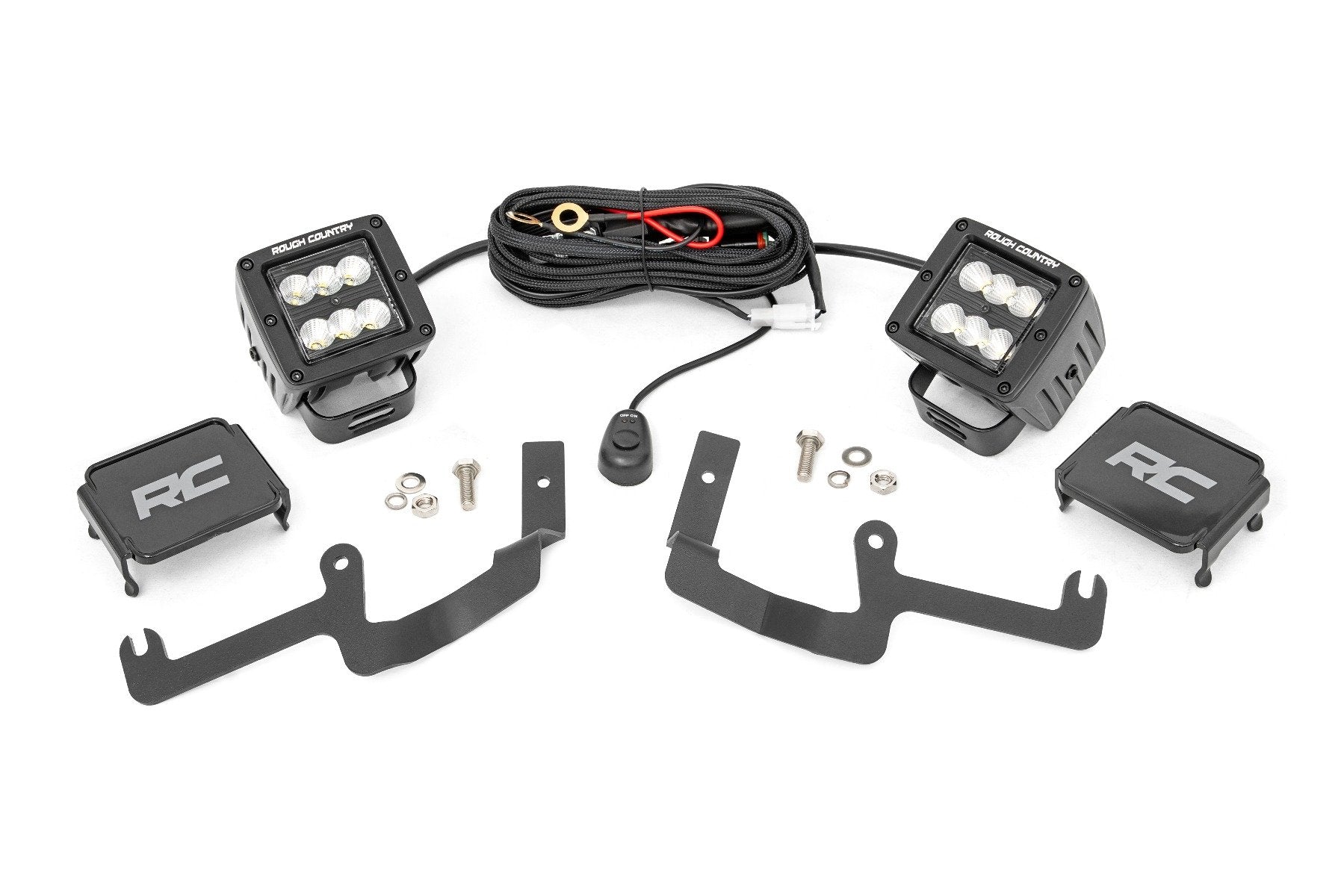 Rough Country Chevy 2" LED Windshield Kit Black Serie Flood Beam 19-20 Silverado 70842