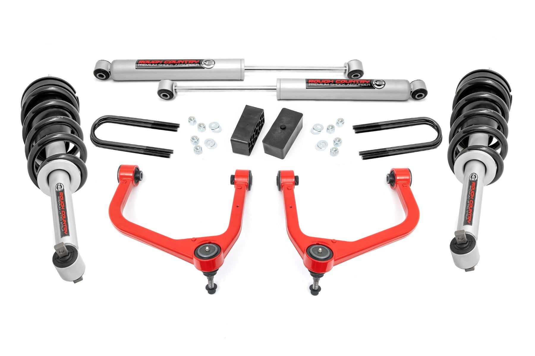 Rough Country 3.5" Lift Kit Mono Leaf Rear N3 Struts GMC Sierra 1500 19-25 28831RED