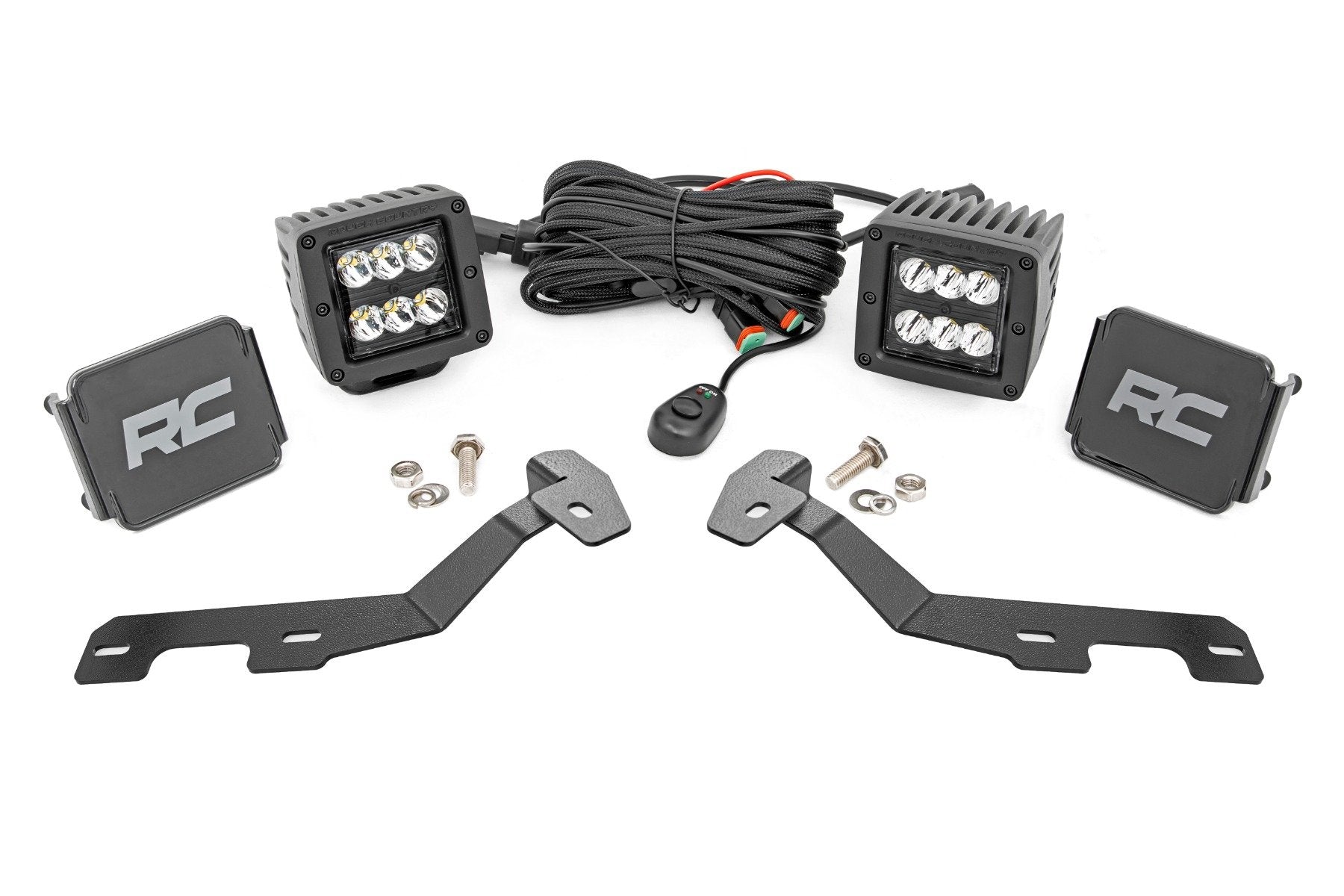 Rough Country LED Light Kit Ditch Mount 2" Black Pair Spot Ram 1500 19-24 82290