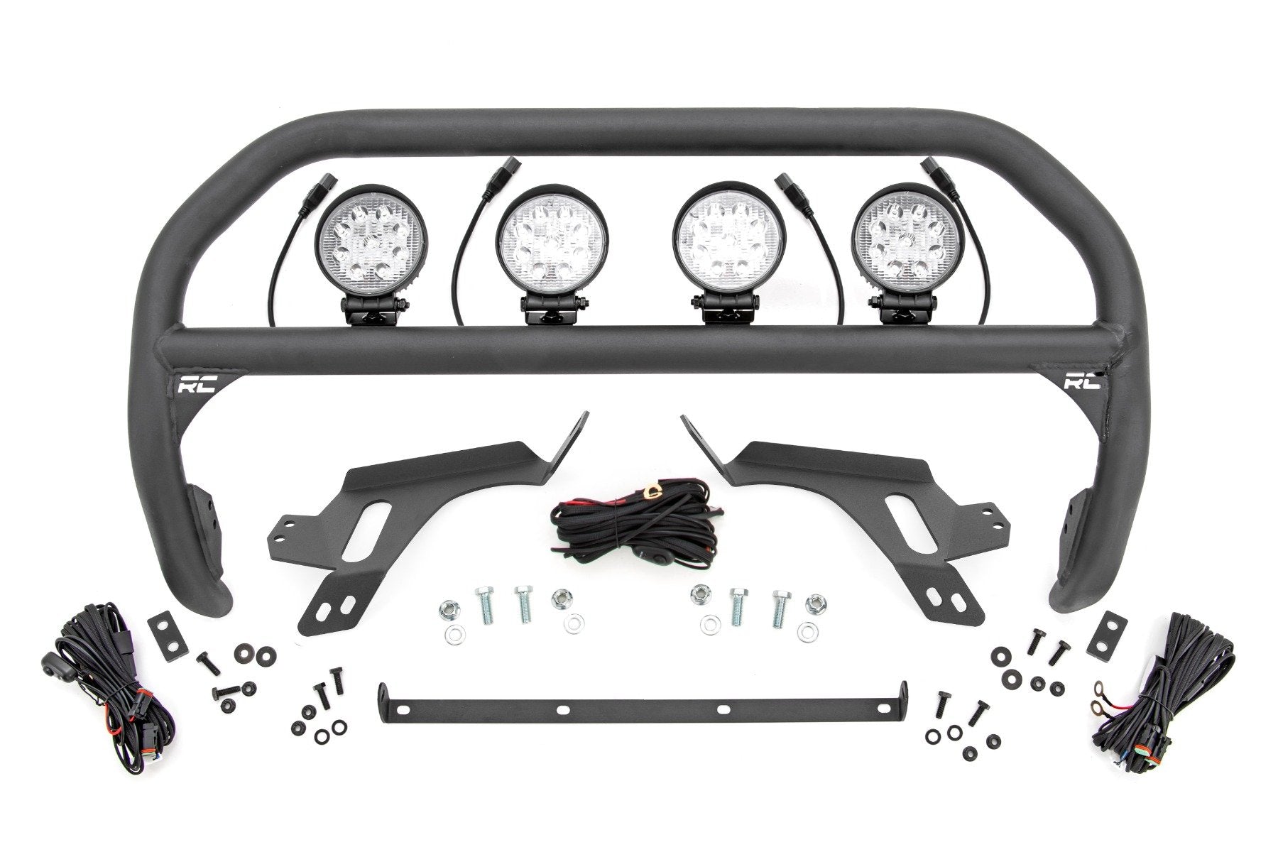 Rough Country Nudge Bar w/ Tow Hooks 4" Round LED x4 for Ford Bronco Sport 21-24 51158