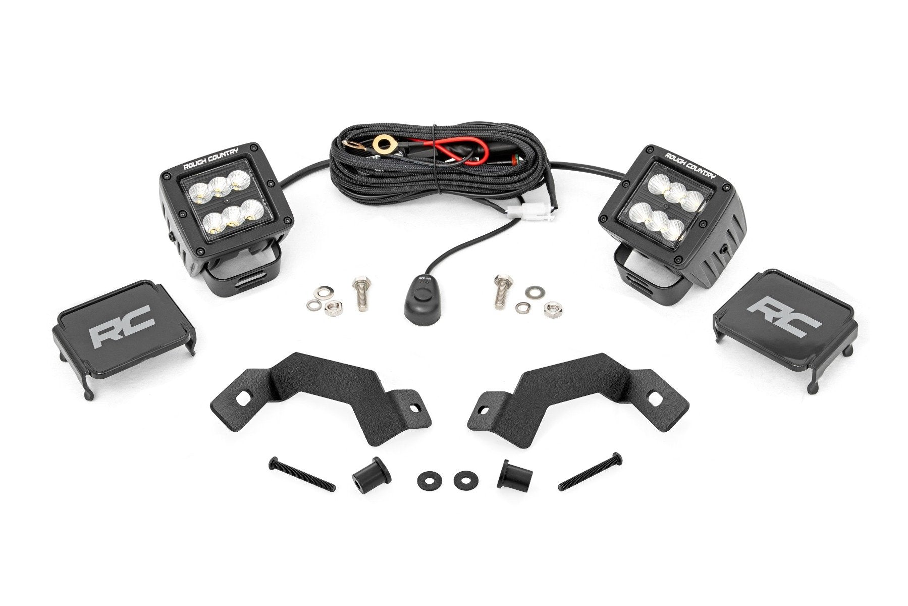 Rough Country LED Light Kit Ditch Mount 2" Black Pair Flood for Toyota Land Cruiser 24-25 72113