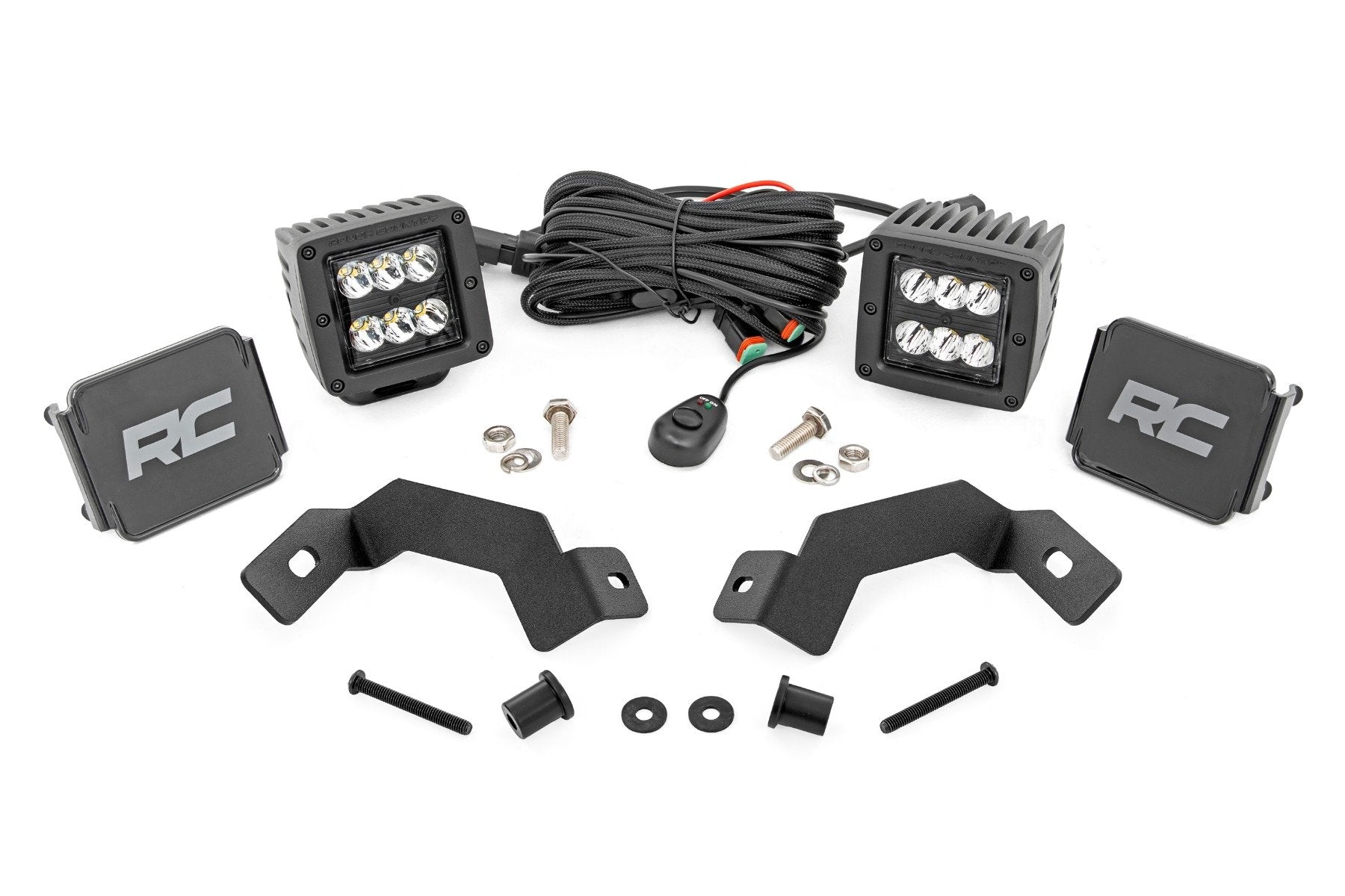 Rough Country LED Light Kit Ditch Mount 2" Black Pair Spot for Toyota Land Cruiser 24-25 72112