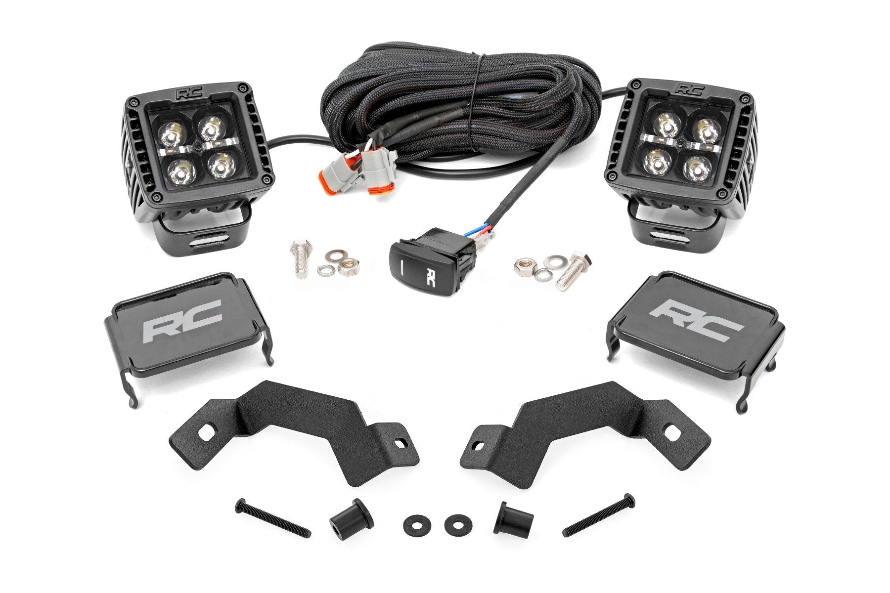 Rough Country LED Light Kit Ditch Mount 2" Black Pair Amber DRL for Toyota Land Cruiser 24-25 72115