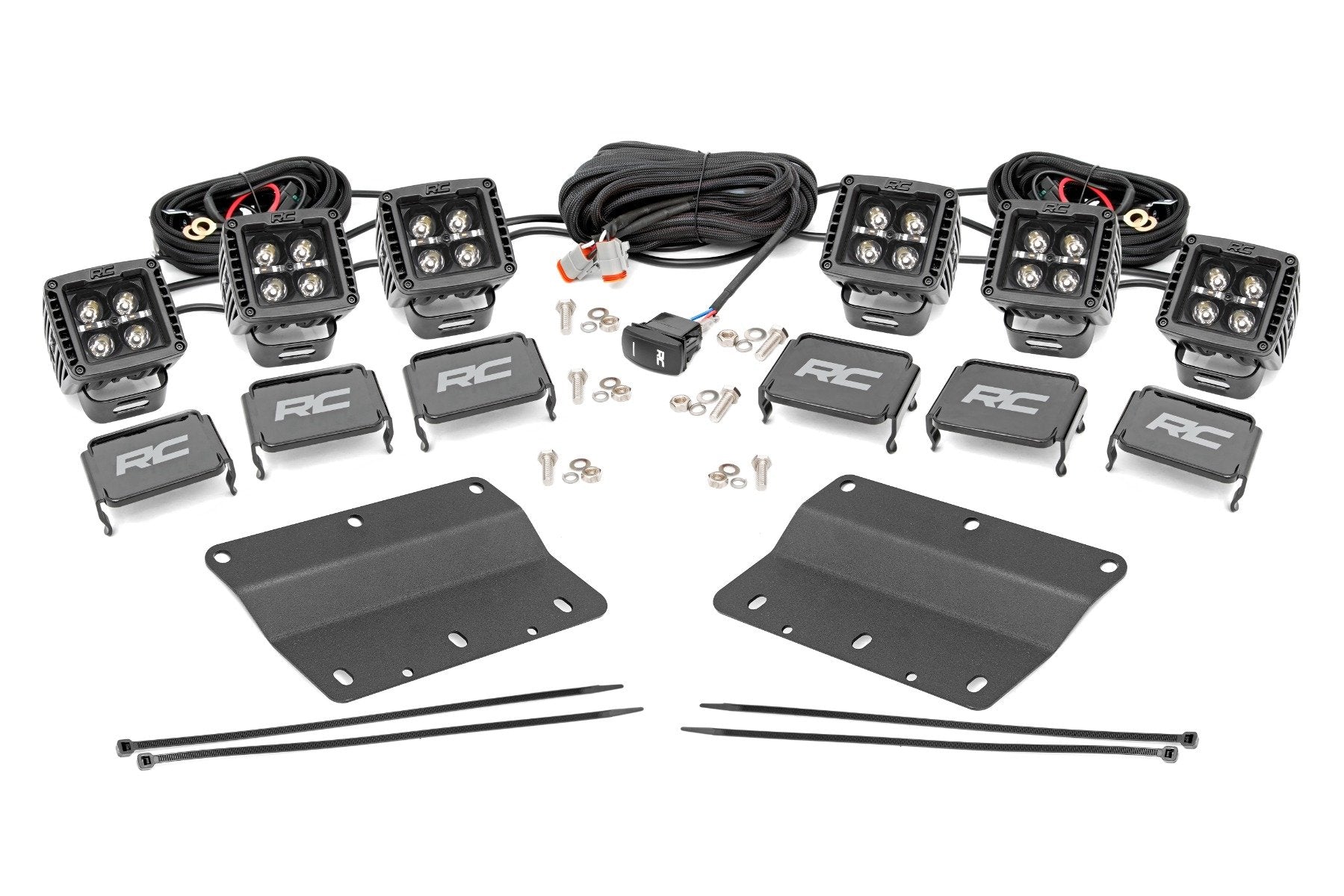 Rough Country LED Fog Mount Triple 2" Black Pair Amber DRL Ford Bronco 21-22 51088