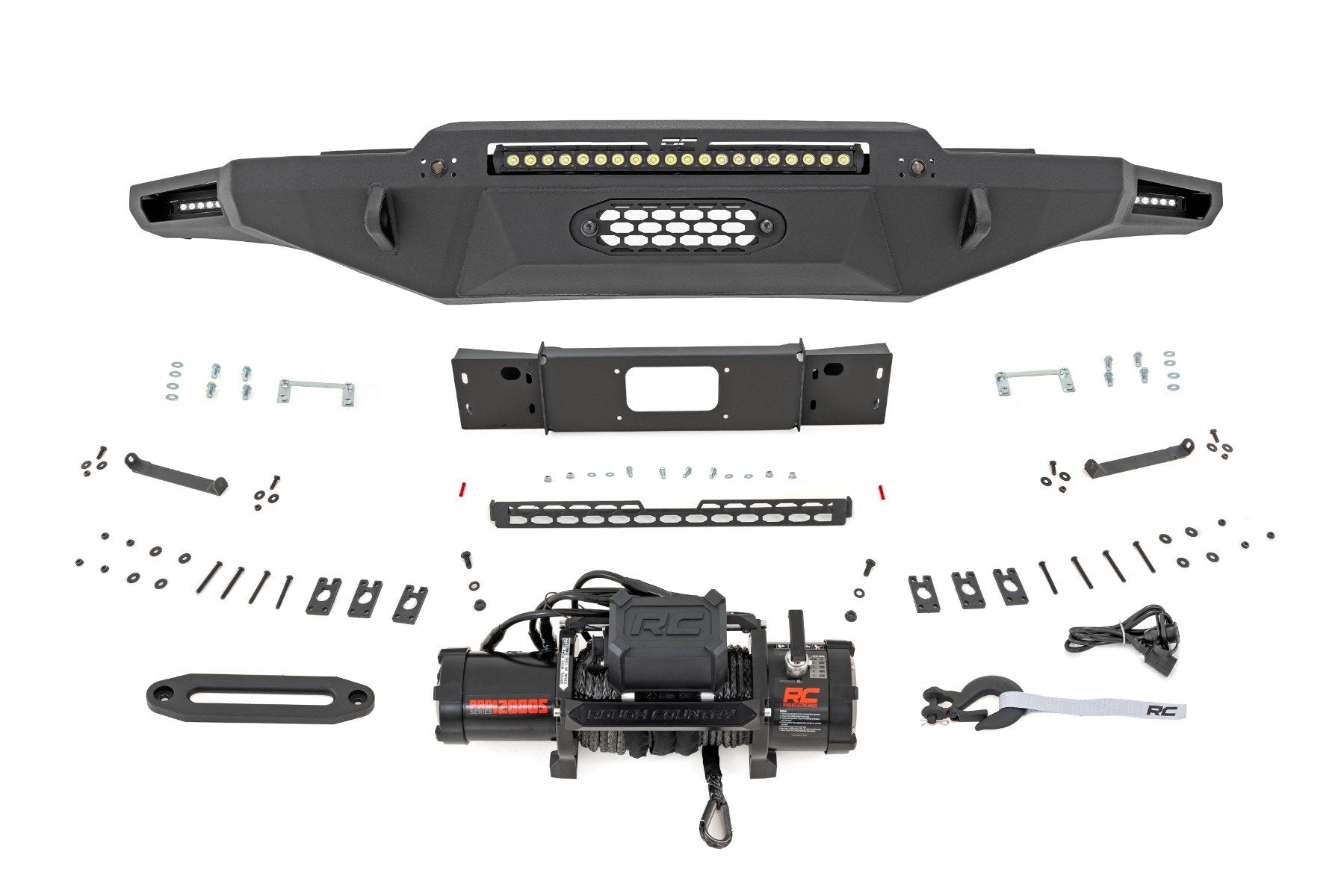 Rough Country Hybrid Front Bumper 12000S Blk LED w/ Amber DRL Tundra 22-24 72009