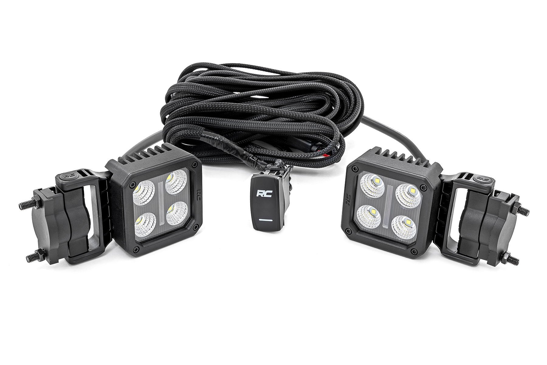 Rough Country LED Light Pair 2 Inch Square Flood Swivel Mount 70802