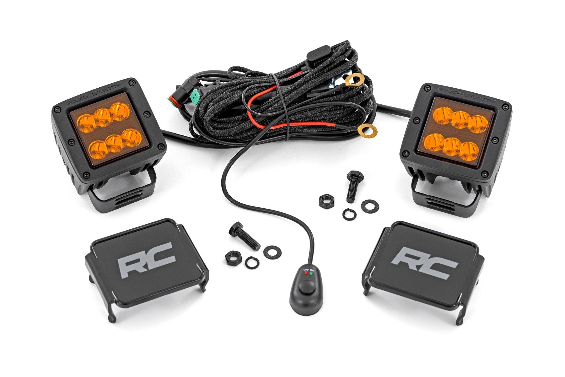 Rough Country 2" Black Series LED Light Pods Spot Amber Square 70903A
