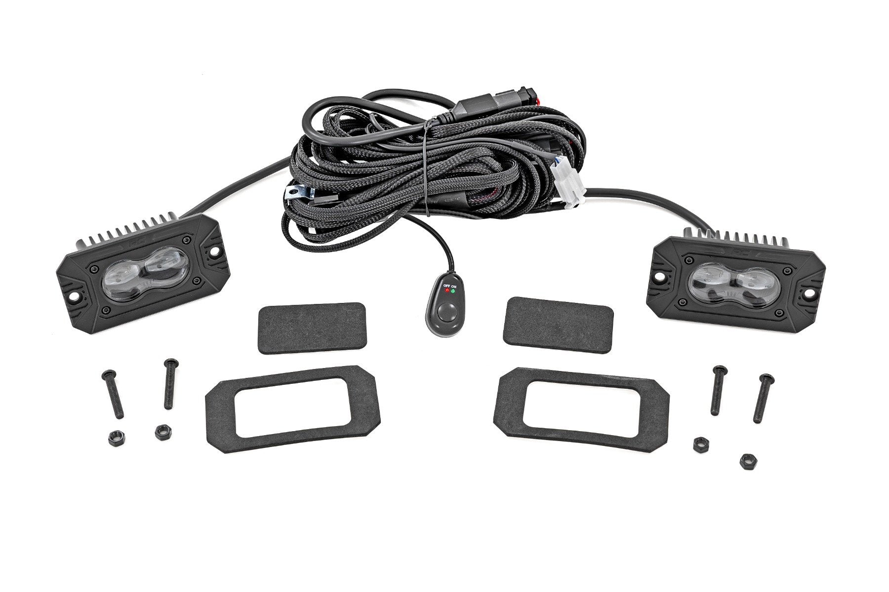 Rough Country 3x1.75" Black Series | Yellow | LED Slim Aux | SAE Fog | Flush Mount | Pair 70909
