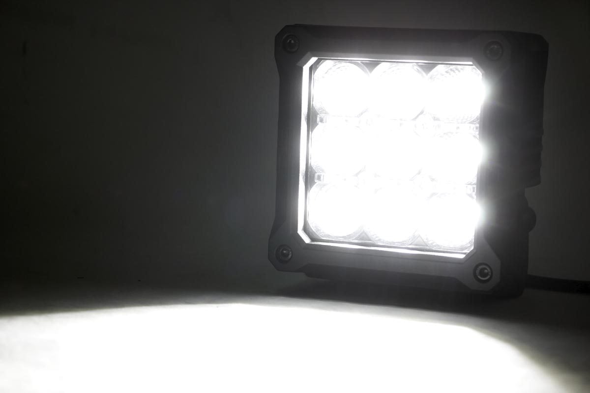 Rough Country 4-inch Square Cree LED Lights-Pair Chrome Series w/ Cool White DRL 70905DRL