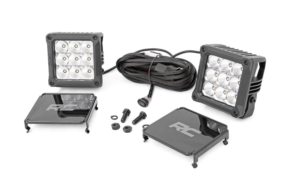 Rough Country 4-inch Square Cree LED Lights-Pair Chrome Series w/ Cool White DRL 70905DRL