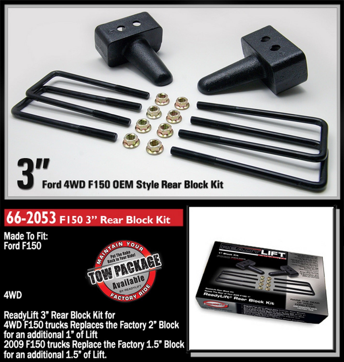 ReadyLift 3" Rear Block Kit for Ford F-150 4WD 2004-2020 -2