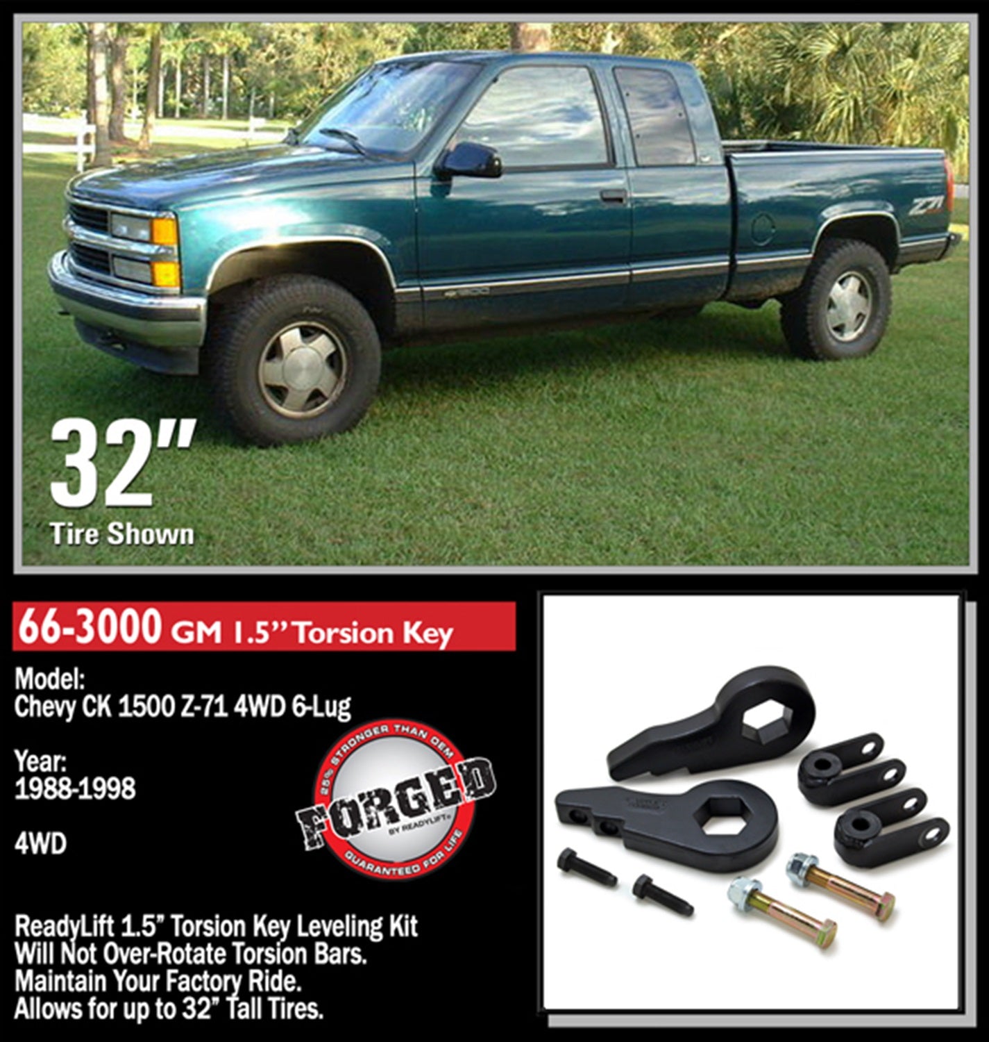 ReadyLift 2.5" Front Leveling Kit W Torsion Key GM Full-Size Truck SUV 1500 -3