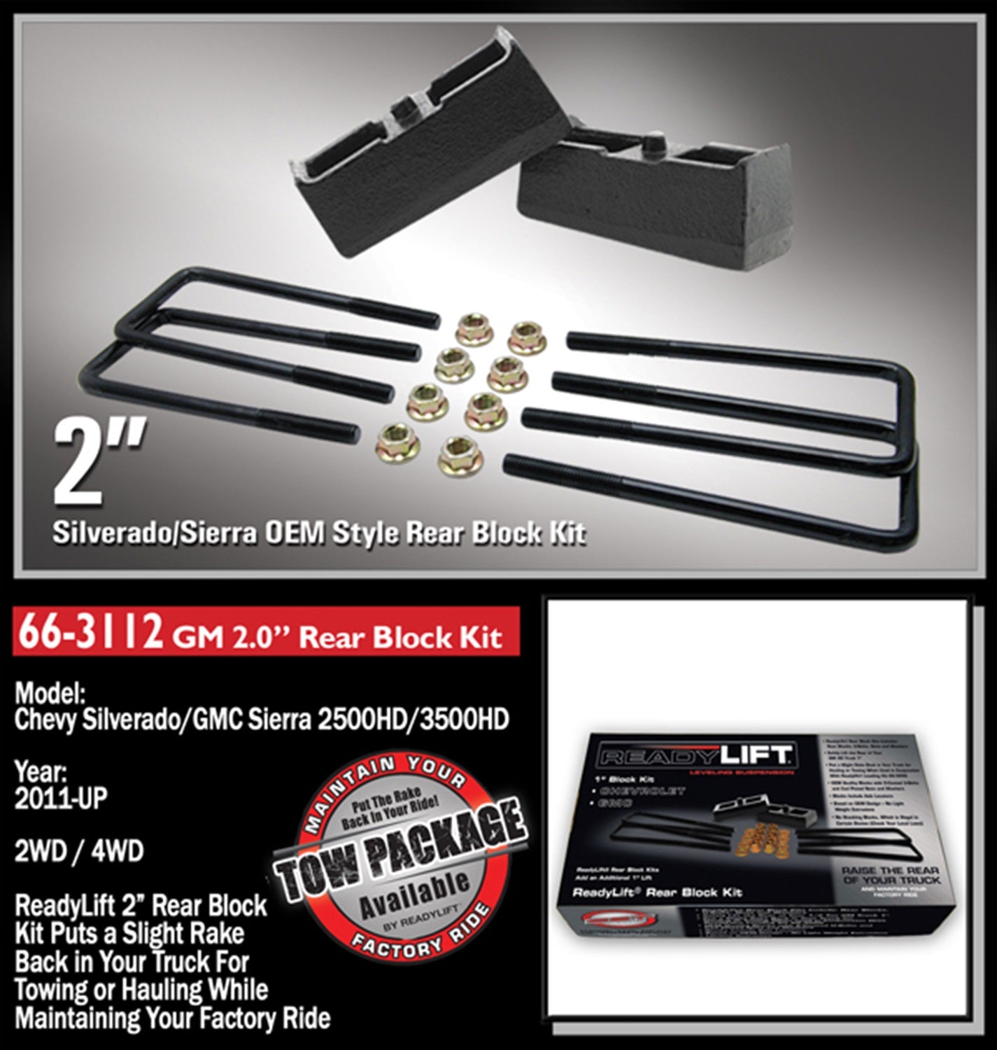 For Chevrolet Silverado 2500 HD ReadyLift Rear Block Kit 2 in. , 66-3112 -2