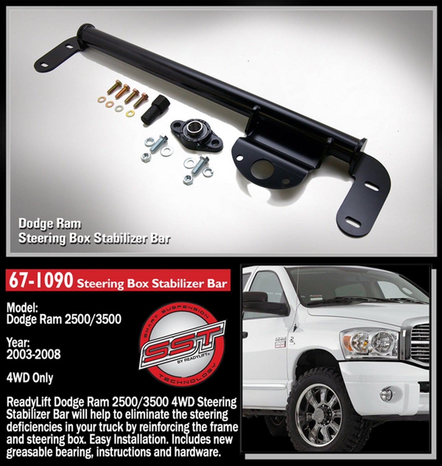ReadyLift Steering Box Stabilizer Bar for Dodge Ram 2500 3500 4WD 2003-2008 -2