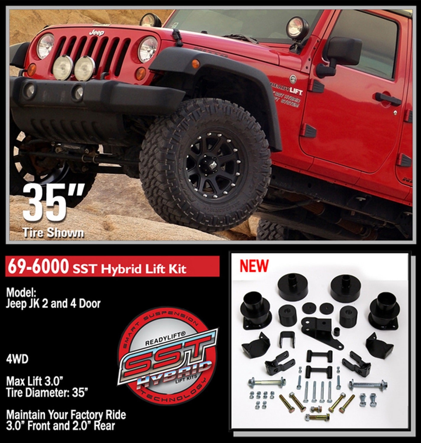 ReadyLift 3" SST Lift Kit for Jeep JK Wrangler 4WD 2007-2018 -2