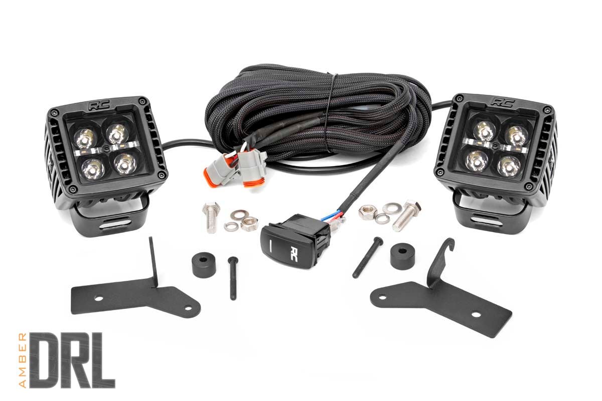 Rough Country 2" LED LWR Windshield Kit Wrangler JL Gladiator JT Blk-Series 70052DRLA