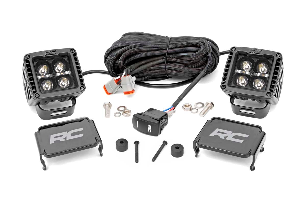 Rough Country 2" LED Cube Easy-Mount BLK AMB DRL 18+ Wrangler JL/Gladiator 70060