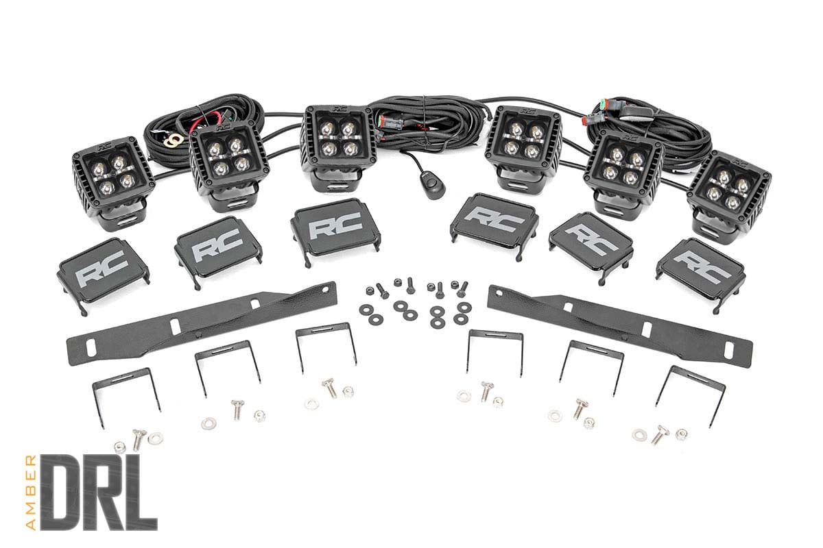 Rough Country Ford Triple LED Fog Light Kit BLK Ser Amb RL 17-20 F150 Raptor 70700DRLA