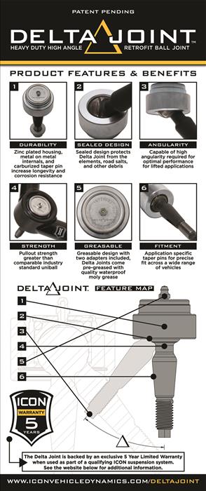 ICON 2007-2021 Toyota Tundra/2008-2022 Toyota Sequoia, Billet Front Upper Control Arm w/ Delta Joint Kit