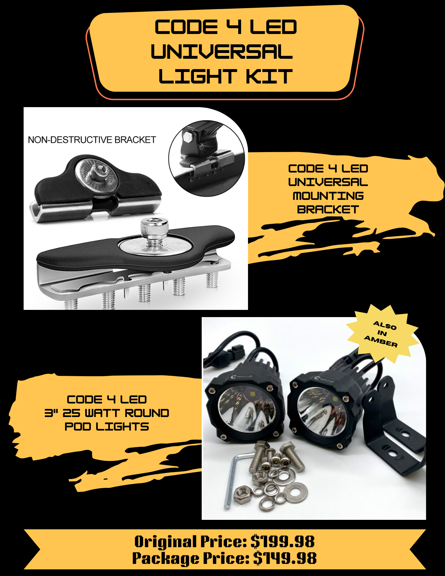 Universal Light Kits - Amber Round 3" 25 Watt Pod Lights -1