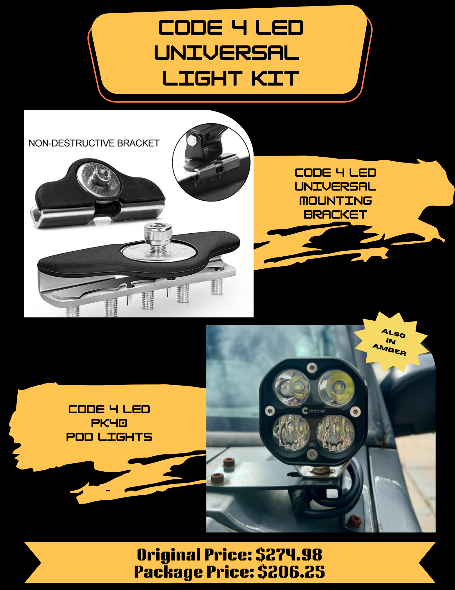 Universal Light Kits - Amber PK40 Pod Lights -1