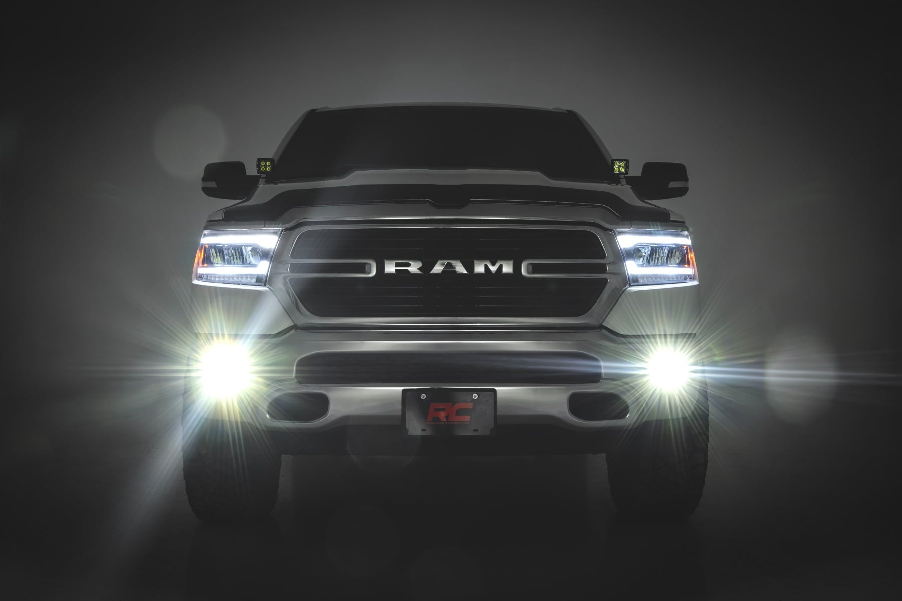 Rough Country LED Fog Light 3.5" Round Black Series Amber DRL for Ram 1500 19-24 30005