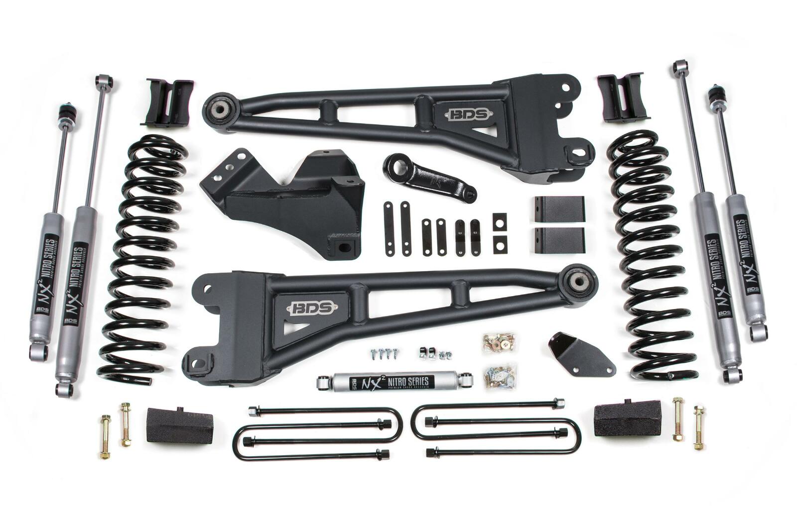 2008-2010 Ford F250/F350 4wd 4" Radius Arm Suspension Lift Kit, 3" Rear Lift, Block, Diesel w/ Overload - NX2 Shocks