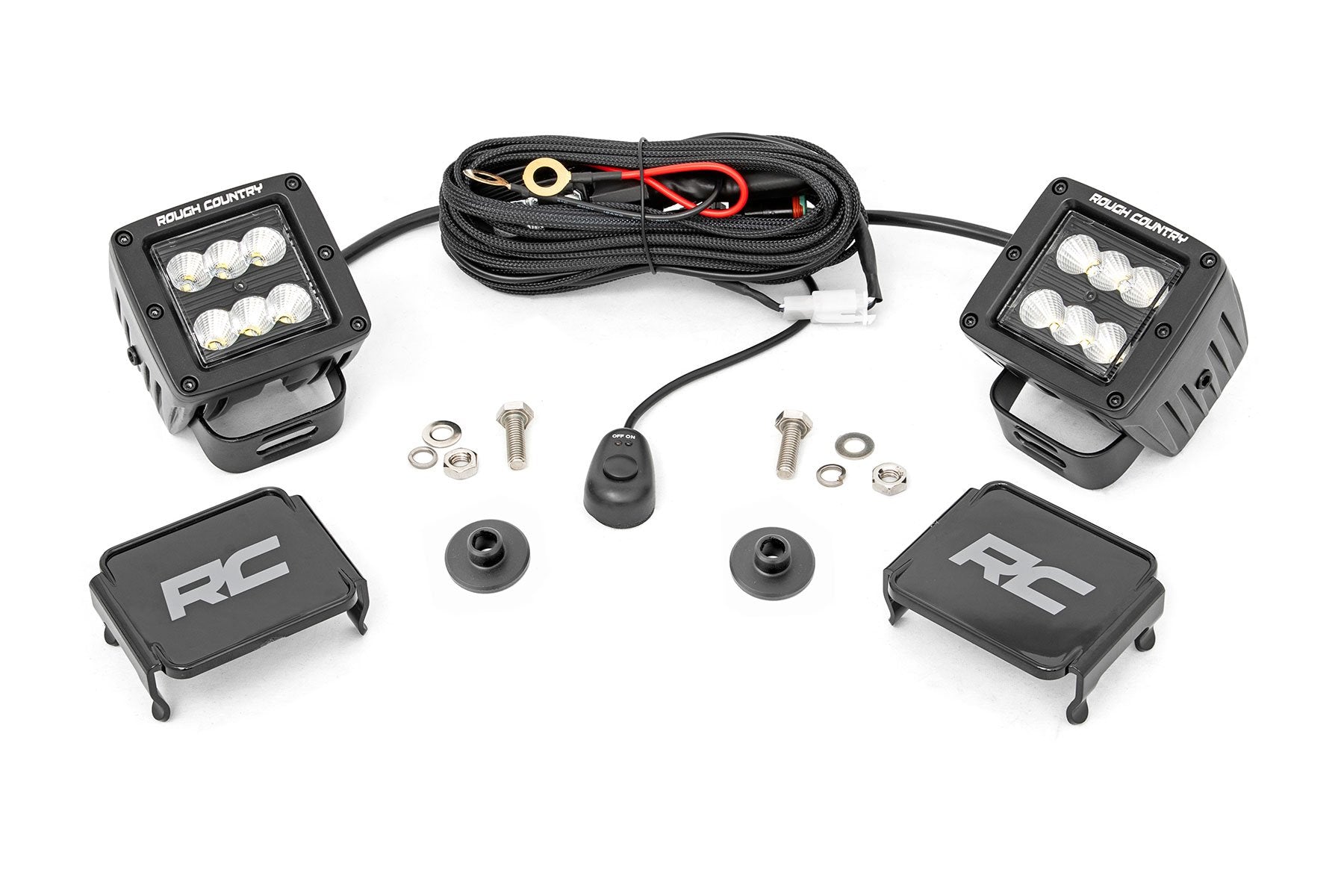 Rough Country LED Light Ditch Mount 2" Black Pair Flood Ford Bronco 2021 71046