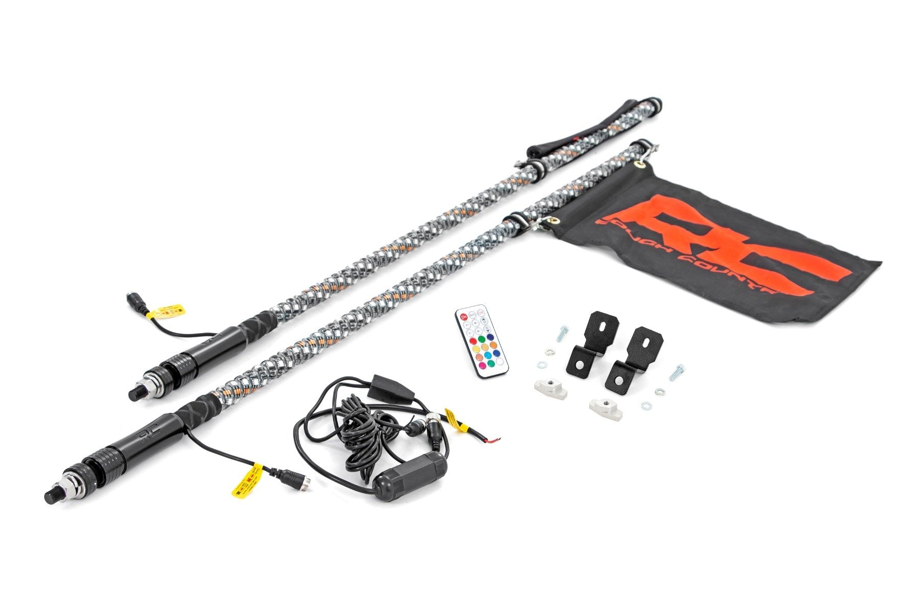 Rough Country Whip Mount | 4' Multl-Color LED Whip Pair | Can-AM Defender/Segway 93199