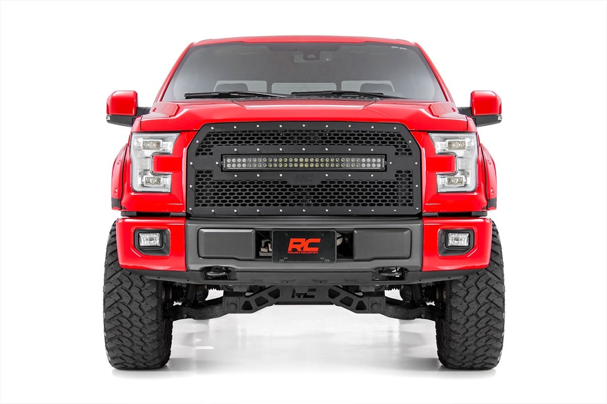 Rough Country Ford Mesh Grille 30" Dual Row Blk Series LED Cool 15-17 F-150 70193DRL