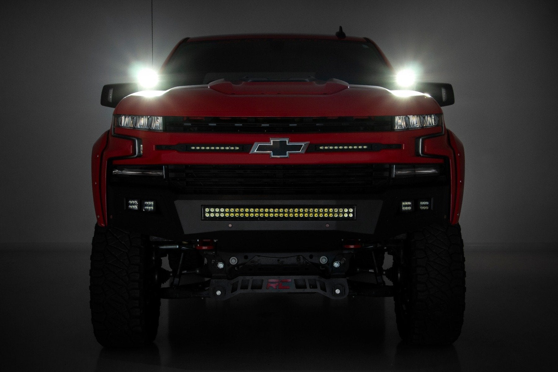 Rough Country Chevy 2" LED Windshield Kit Black Series White DRL 19-20 Silverado 70843