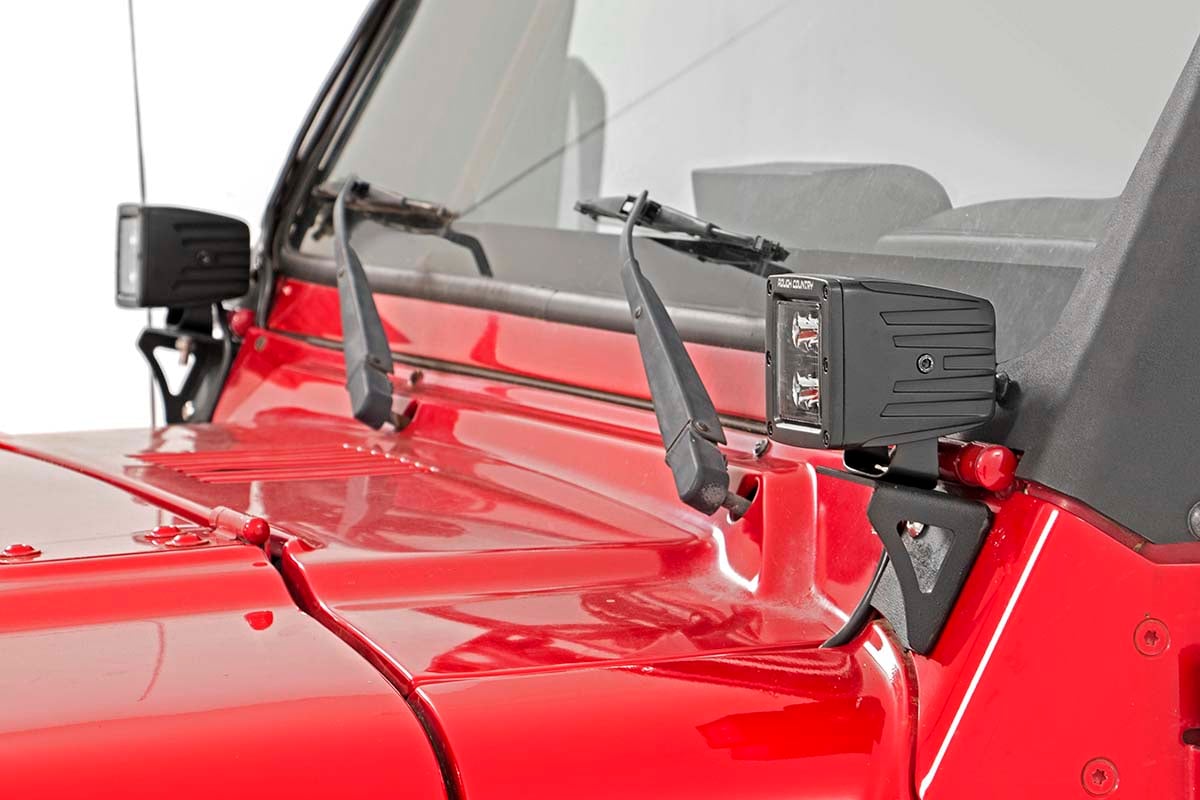 Rough Country Light Mounts | Lower Windshield | for Jeep Wrangler TJ (97-06)/Wrangler Unlimited (04-06) 6003