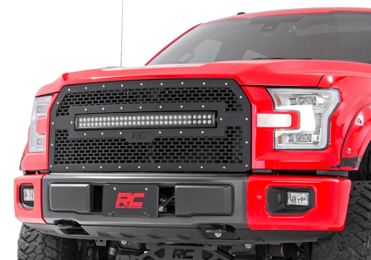 Rough Country Ford Mesh Grille 30" Dual Row Blk Series LED Cool 15-17 F-150 70193DRL