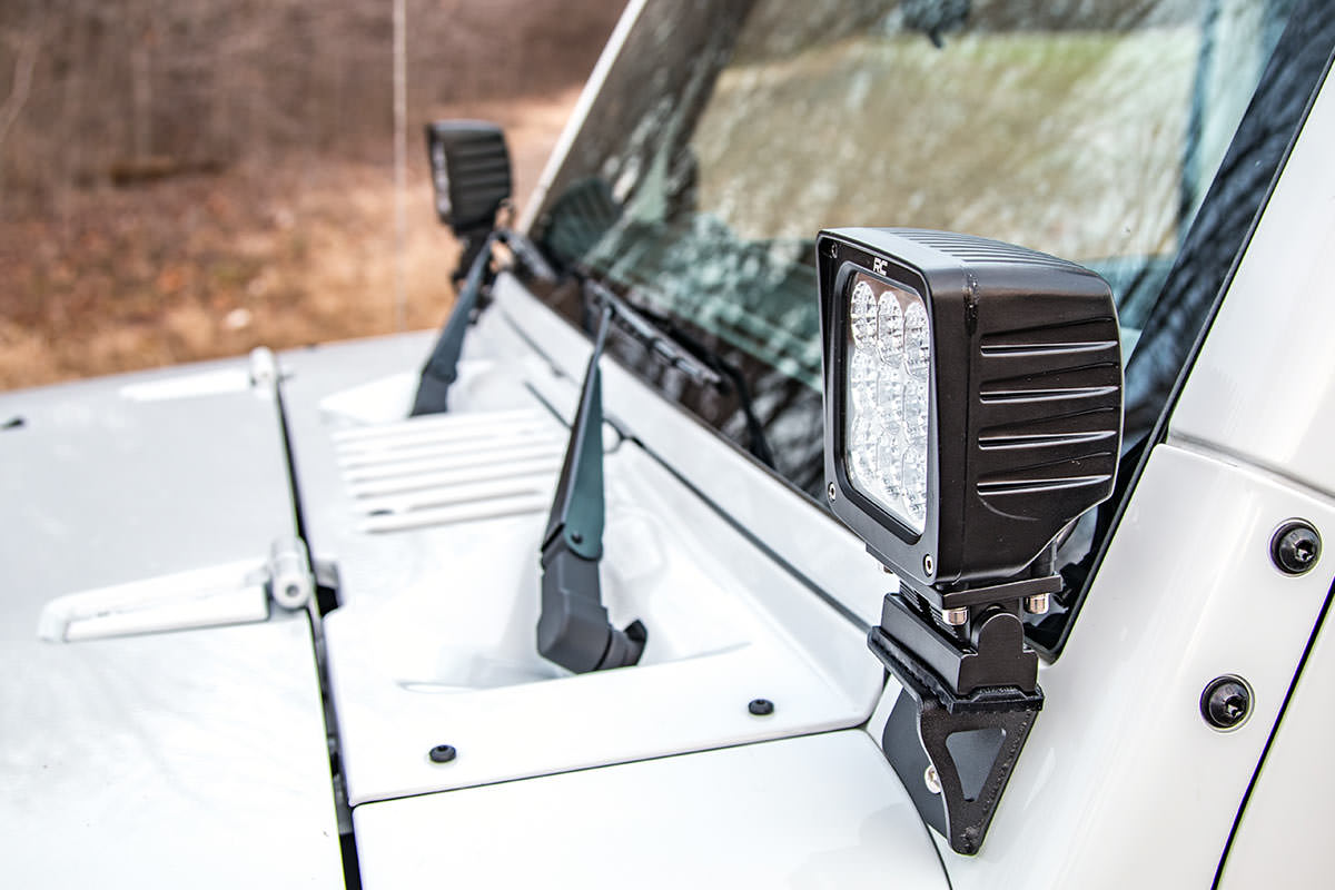 Rough Country Lower Windshield Light Mounts Jeep Wrangler JK 07-18 NO Lights 6004