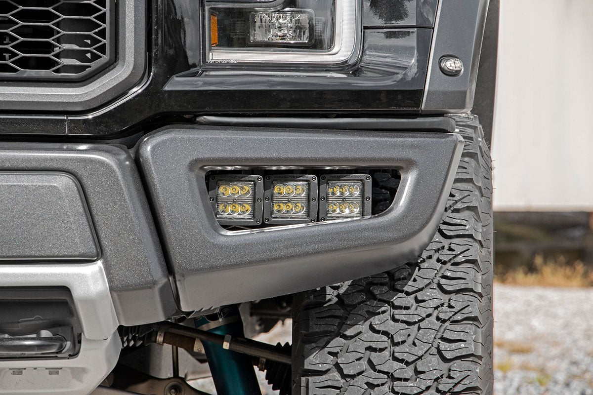 Rough Country Ford Triple LED Fog Light Kit Black Series 17-19 F-150 Raptor 70700