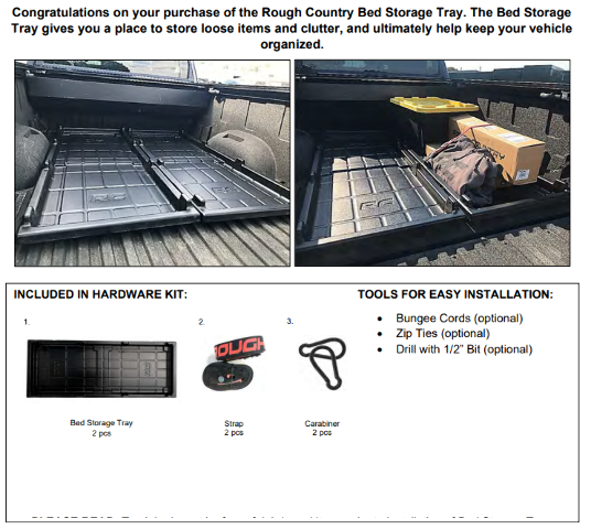 Rough Country Slide-Out Truck Bed Cargo Trays for 5'7"-6'4" Beds Tailgate Access 10209
