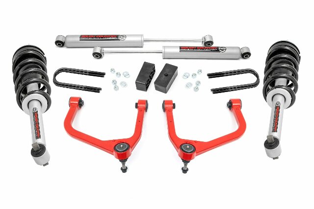 Rough Country 3.5" Lift Kit Mono Leaf Rear N3 Struts GMC Sierra 1500 19-25 28831RED