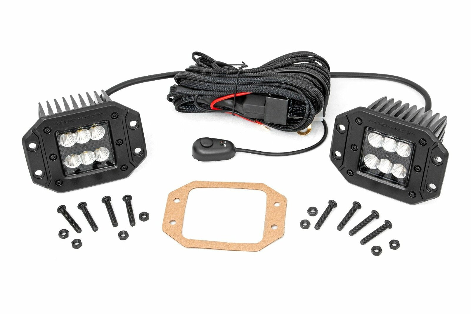 Rough Country 2"Square Flush Mount Cree LED Lights-Pair Black Series, Flood Beam 70113BL