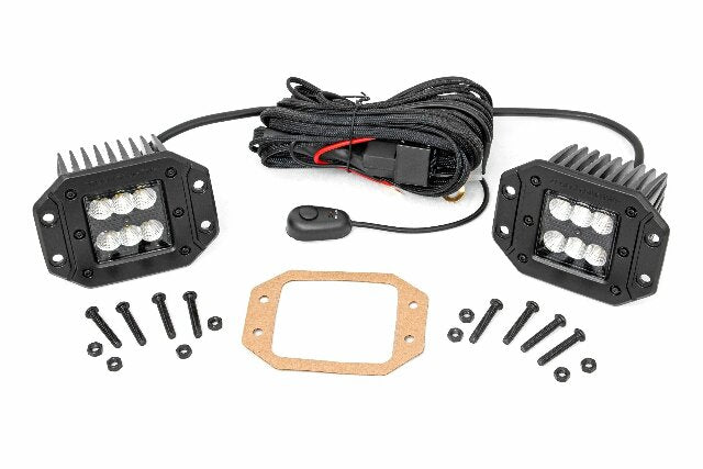 2"Square Flush Mount Cree LED Lights-Pair Black Series, Flood Beam 70113BL