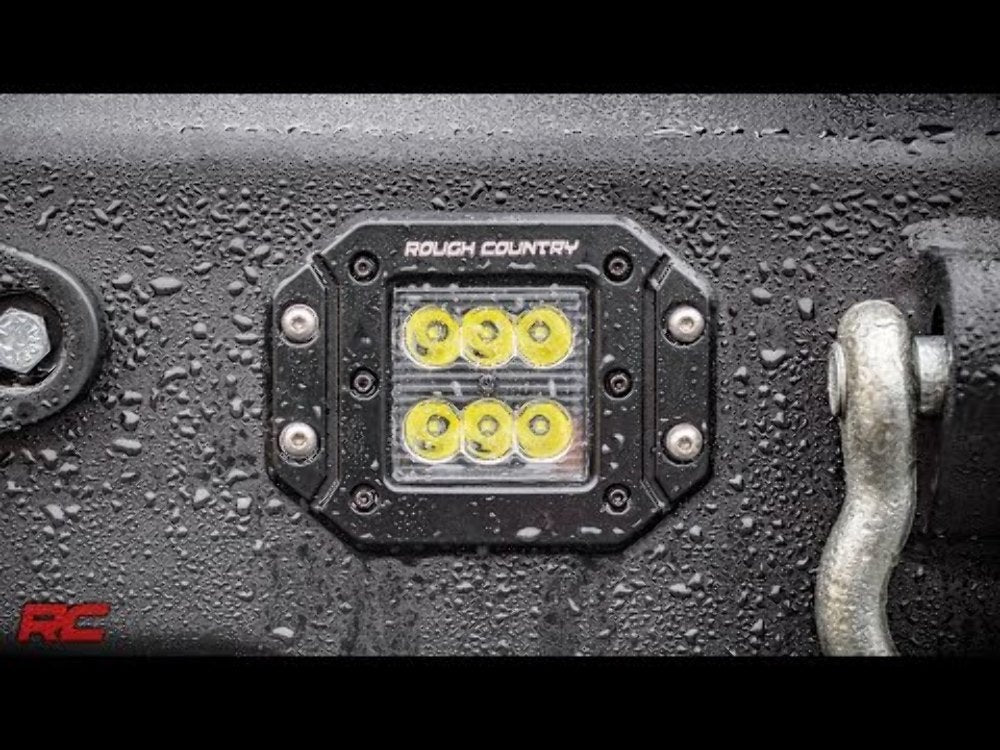 Rough Country 2"Square Flush Mount Cree LED Lights-Pair Black Series, Flood Beam 70113BL