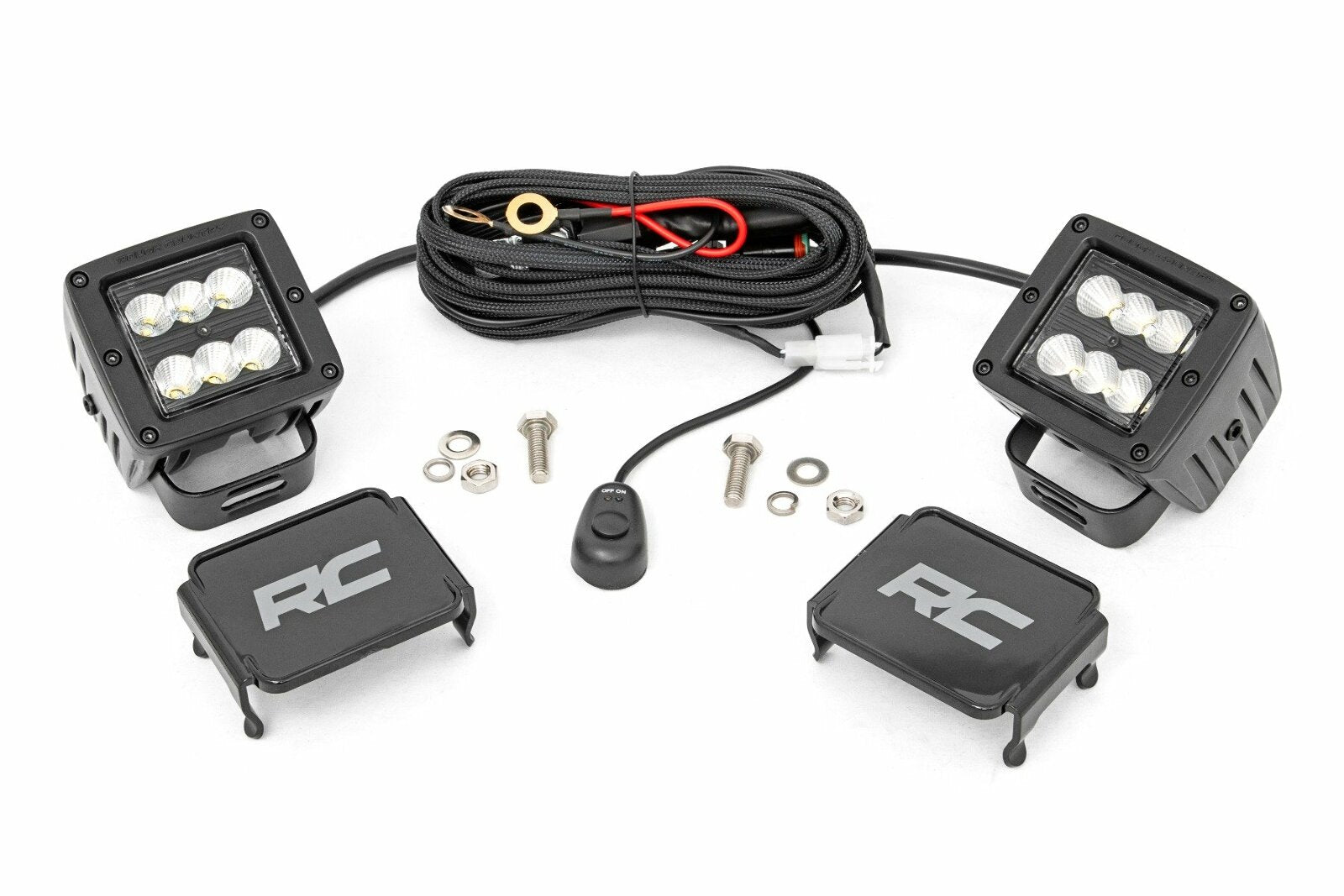 Rough Country 2-inch Square Cree LED Lights-Pair Black Series, Flood Beam 70133BL