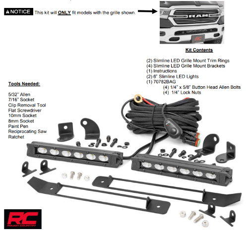 Rough Country Dodge Dual 6in LED Grille Kit Chrome Series 19-22 RAM 1500 70784